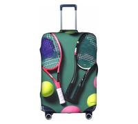 KLJnmbb Funny Tennis Racquets and Tennis Balls Print Suitcase Cover Elastic Washable Anti Scratch Luggage Protector Dustproof Stylish