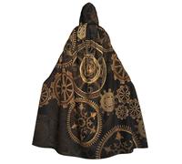 KLJnmbb Gears Clock Bronze Century Print 190cm Hooded Cloak Cape For Adults Carnival Costume Witch Masquerade Cosplay Events