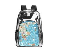 KLJnmbb Greece Map Print Unisex See Through Bag Clear Backpack with Pocket School Hiking Work Outdoor Use