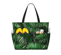 KLJnmbb Green Leaves of Palm Tree Tropical Plants Print Beach Travel Bag Waterproof Multiple Pockets Lightweight Foldable Vacation Reusable