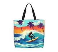 KLJnmbb Hawaiian Surfer On Wavy Print Water-Resistant Bag Convenience Tote Shopping Gym Lightweight Daily Use Multiple