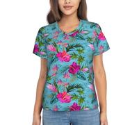 KLJnmbb Hello Hawaii Print Casual T Shirt for Women Classic Short Sleeve Tee Soft Suitable Work Office Black