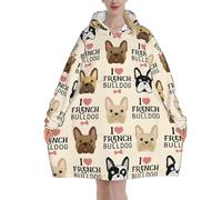 KLJnmbb I Love French Bulldog Print Adults Cozy Oversized Blanket Hoodie Family Winter Lightweight And Easy To Wear Black
