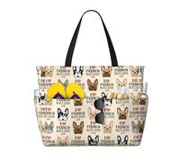 KLJnmbb I Love French Bulldog Print Beach Travel Bag Waterproof Multiple Pockets Lightweight Foldable Vacation Reusable