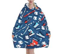 KLJnmbb Ice Hockey Print Print Adults Cozy Oversized Blanket Hoodie Family Winter Lightweight And Easy To Wear Black