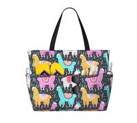 KLJnmbb Indian Alpaca Print Beach Travel Bag Waterproof Multiple Pockets Lightweight Foldable Vacation Reusable