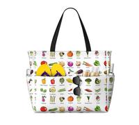KLJnmbb Introduction of various vegetables Print Beach Travel Bag Waterproof Multiple Pockets Lightweight Foldable Vacation Reusable