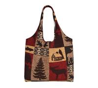 KLJnmbb Lodge Bear Deer Fish Print Oversized Canvas Tote Bag Lightweight Shoulder Handbag For Beach Travel Daily