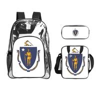 KLJnmbb Massachusetts State Flag Print Clear Lightweight 3-Piece Lunch Bag Combo Transparent Backpack Set School Travel