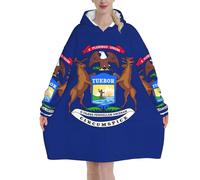 KLJnmbb Michigan State Flag Print Adults Cozy Oversized Blanket Hoodie Family Winter Lightweight And Easy To Wear Black
