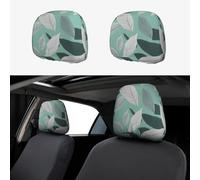 KLJnmbb Mint Gray Leaves Print 2 Pcs Car Headrest Covers for Soft Seat Cushion Travel Comfort Pillow Interior