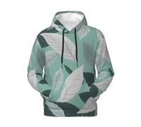 KLJnmbb Mint Gray Leaves Print Men'S Hoodie For Winter Autumn And Spring Casual Wear Pullover Soft And Comfortable