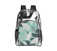 KLJnmbb Mint Gray Leaves Print Unisex See Through Bag Clear Backpack with Pocket School Hiking Work Outdoor Use