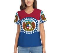 KLJnmbb Missouri State Flag Print Casual T Shirt for Women Classic Short Sleeve Tee Soft Suitable Work Office Black