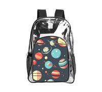 KLJnmbb Outer Space Planet Print Unisex See Through Bag Clear Backpack with Pocket School Hiking Work Outdoor Use