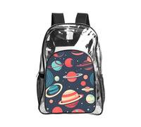 KLJnmbb Outer Space Planets Print Unisex See Through Bag Clear Backpack with Pocket School Hiking Work Outdoor Use