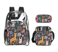KLJnmbb Owl Rabbit Bird Fox Print Clear Lightweight 3-Piece Lunch Bag Combo Transparent Backpack Set School Travel