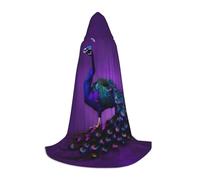 KLJnmbb Purple Peacock Pattern Print Hooded Cloak Adults Teens Kids Variety Wizard Cape Robehalloween Carnival Cosplay