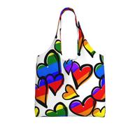 KLJnmbb Rainbow Colored Gay Pride Hearts Print Oversized Canvas Tote Bag Lightweight Shoulder Handbag For Beach Travel Daily
