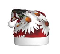 KLJnmbb Red Flower and White Daisy Print Adult Santa Hat for Holiday New Year Celebrations Party Accessory Christmas Cap
