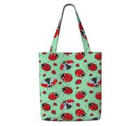 KLJnmbb Red Ladybugs On A Blue Background Print Canvas Shoulder Bag Large Capacity Tote Office Shopping Casual Travel Beach Picnic