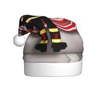 KLJnmbb Red Stripe Firefighter USA Flag Print Adult Santa Hat for Holiday New Year Celebrations Party Accessory Christmas Cap