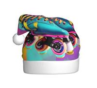 KLJnmbb Retro Colorful Roller Skates Print Adult Santa Hat for Holiday New Year Celebrations Party Accessory Christmas Cap