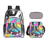 KLJnmbb Retro Colorful Roller Skates Print Clear Lightweight 3-Piece Lunch Bag Combo Transparent Backpack Set School Travel