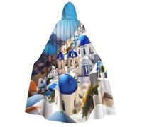 KLJnmbb Santorini Greek Island Sea View Print Hooded Cloak Cosplay Adult Halloween Christmas Carnival Theme Parties Versatile