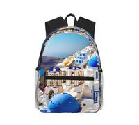 KLJnmbb Santorini Greek Island Sea View Print Unisex Lightweight Casual Backpack Water-Resistant Commuting Outdoor Adventures