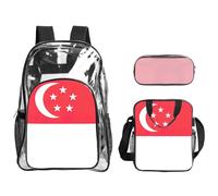KLJnmbb Singapore Flag Print Clear Lightweight 3-Piece Lunch Bag Combo Transparent Backpack Set School Travel