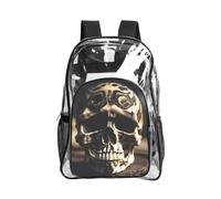 KLJnmbb Skull Rock Roll Skeleton Bone Print Unisex See Through Bag Clear Backpack with Pocket School Hiking Work Outdoor Use