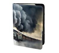 KLJnmbb Steam Train Clouds Print 5.5in Passport Travel Document Wallet Secure Compact Stylish for Men and Women