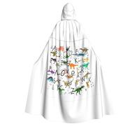 KLJnmbb Stylish Learning Alphabets With Dinosaurs Print Hooded Cloak For Women Men Carnival Cosplay Cape Medieval Costume Wedding Party