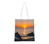 KLJnmbb Sunset Dolphins Print Lightweight Tote Canvas Shopping Bag Eco-Friendly Versatile Travel Beach Daily Use
