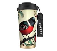 KLJnmbb Teal Birds Musical Note Print Stainless Steel Travel Mug Hot Cold Beverage Office Outdoor Camping Coffee Cup