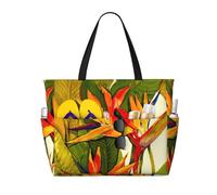 KLJnmbb Tropical Bird of Paradise Print Beach Travel Bag Waterproof Multiple Pockets Lightweight Foldable Vacation Reusable