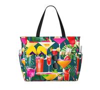 KLJnmbb Tropical Cocktail Print Beach Travel Bag Waterproof Multiple Pockets Lightweight Foldable Vacation Reusable