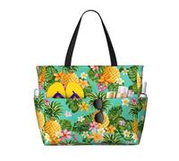 KLJnmbb Tropical Fruit Pineapple Print Beach Travel Bag Waterproof Multiple Pockets Lightweight Foldable Vacation Reusable