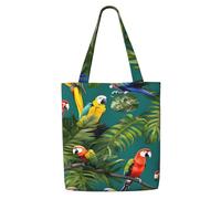 KLJnmbb Tropical Plants And Parrots Print Canvas Shoulder Bag Large Capacity Tote Office Shopping Casual Travel Beach Picnic