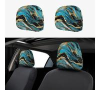 KLJnmbb Turquoise Blue Gold Marble Print 2 Pcs Car Headrest Covers for Soft Seat Cushion Travel Comfort Pillow Interior