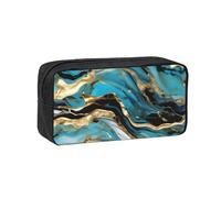 KLJnmbb Turquoise Blue Gold Marble Print Lightweight Case Stationery Organizer Pouch Office Travel Commute Home Gifting