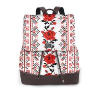 KLJnmbb Ukrainian Embroidery Style Rose Print Women'S Backpack Shopping Bag Lightweight Versatile Fashion Rucksack Work Travel