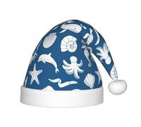 KLJnmbb Underwater Marine Life Print Boys Girls Elf Christmas Hat Xmas Holiday Santa Cap Festive Party Accessories