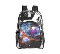 KLJnmbb Universe Galaxy Space Print Unisex See Through Bag Clear Backpack with Pocket School Hiking Work Outdoor Use