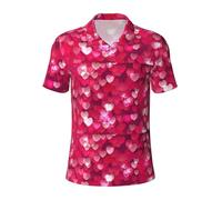 KLJnmbb Valentine's Day Love Heart Print Breathable Polo Shirts Men Stylish Short Sleeve Casual Outings Fathers Day Presents Black