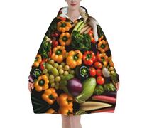 KLJnmbb Variety Fresh Vegetables Fruits Print Adults Cozy Oversized Blanket Hoodie Family Winter Lightweight And Easy To Wear Black
