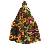 KLJnmbb Variety Fresh Vegetables Fruits Print Halloween Hooded Cloak With Vibrant Full Length Adult Unisex Cosplay Costume