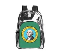 KLJnmbb Washington Flag Print Unisex See Through Bag Clear Backpack with Pocket School Hiking Work Outdoor Use