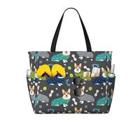 KLJnmbb Wearing Clothes Corgi Dogs Print Beach Travel Bag Waterproof Multiple Pockets Lightweight Foldable Vacation Reusable